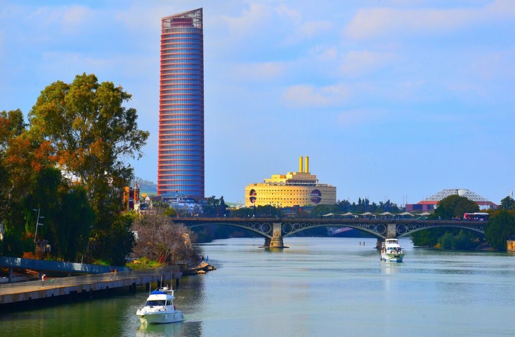 river, yacht, seville, spain, city